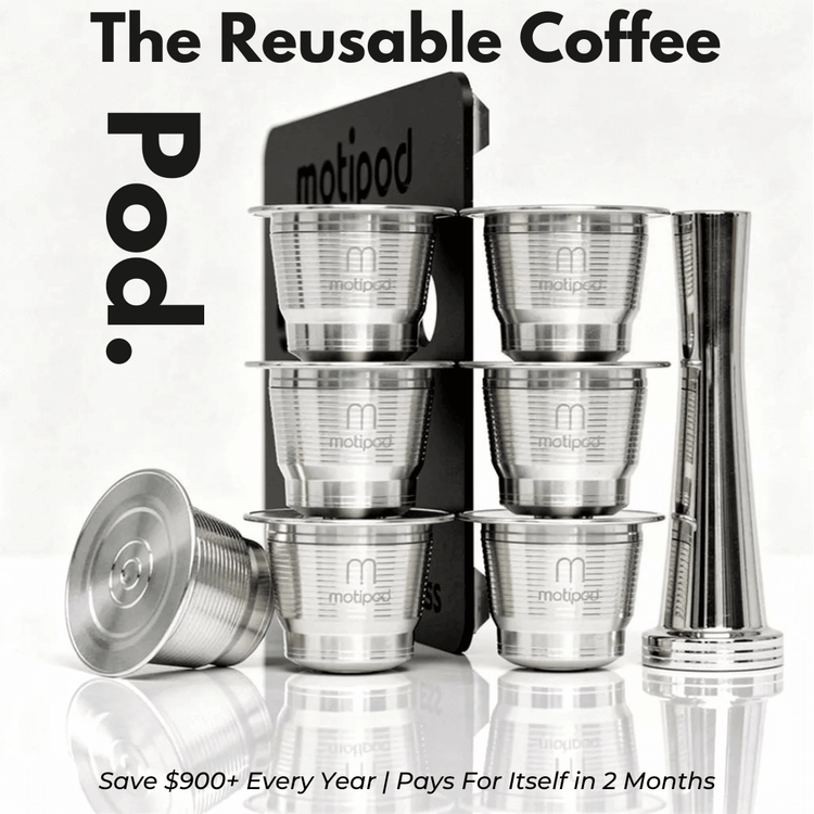 Reusable coffee pods with packaging on a white background